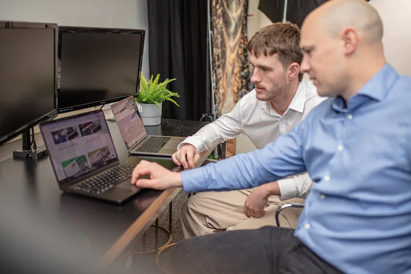 Luke and David from Halizona working through a client website at the studio